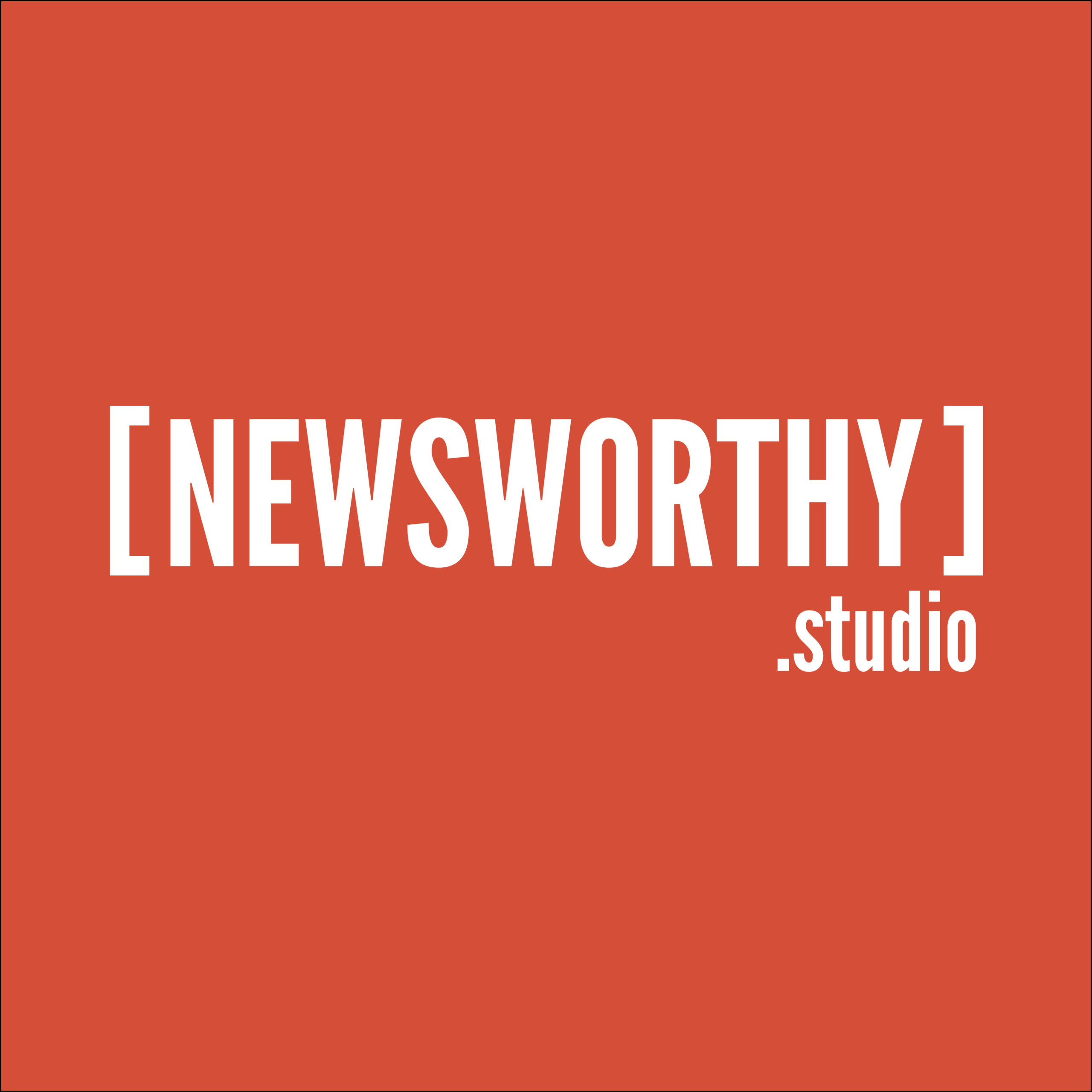 Red and white logo of Newsworthy.Studio